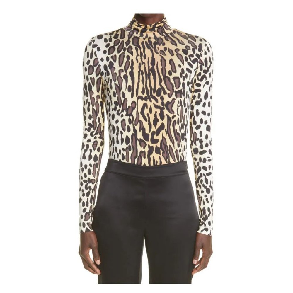 ST. JOHN Blue Leopard Print Turtleneck Top sz XL Women's - Picture 2 of 8